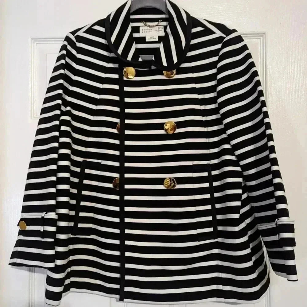 Kate Spade Broome Street Striped Short Pea Coat Jacket size 0 - Picture 8 of 8
